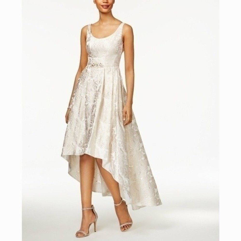 New! BETSY & ADAM Embellished-Waist Brocade High-Low Party Dress Gown Size 4